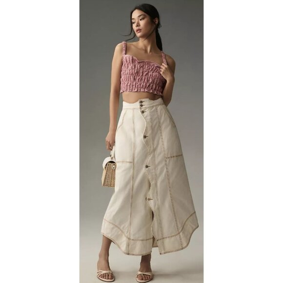 Farm Rio Cream Denim Wave Maxi Skirt SZ 32 - NWT - Picture 1 of 11